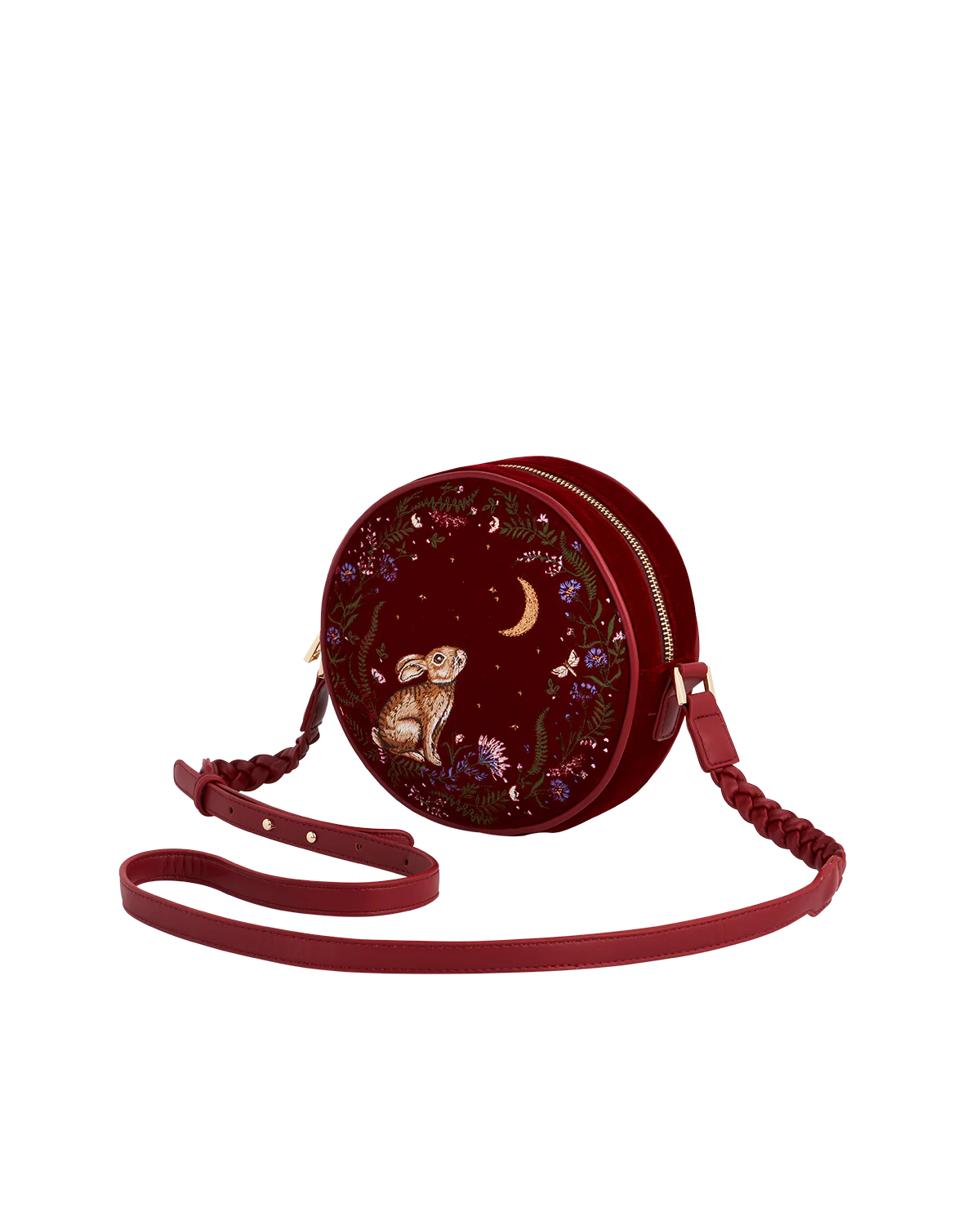 Borsa rotonda ricamata Fable England Red Star Gazing Rabbit