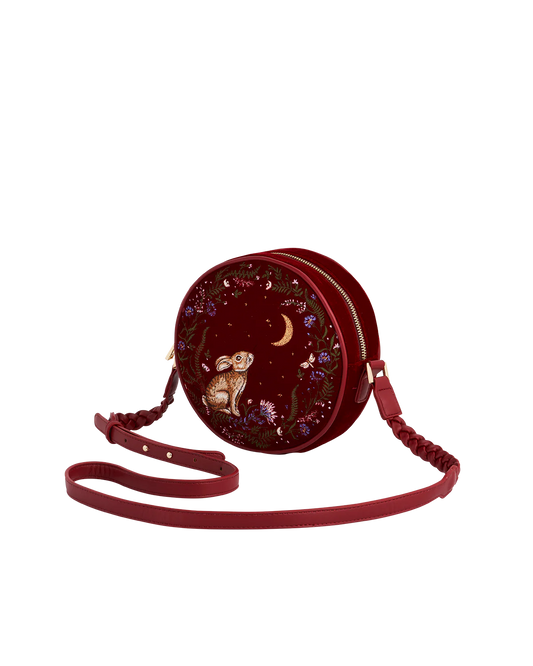 Borsa rotonda ricamata Fable England Red Star Gazing Rabbit