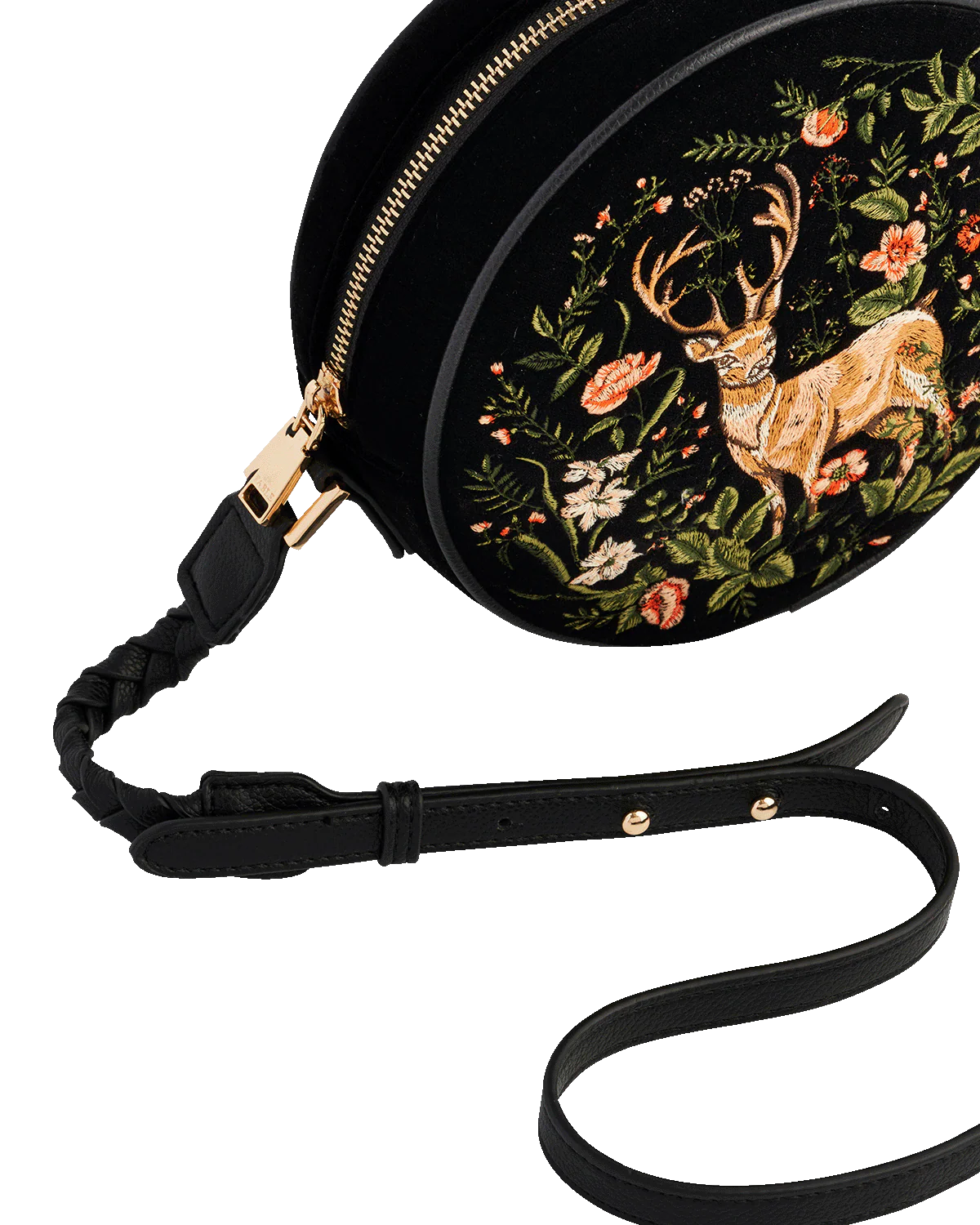 Borsa Rotonda Nera Ricamata Fable England Aurora