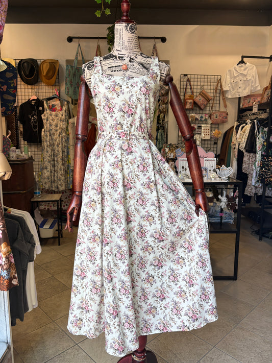 Abito Rétro in Cotone a Fiori in 2 colori con Cintura e Tasche – Stile Vintage Romantico