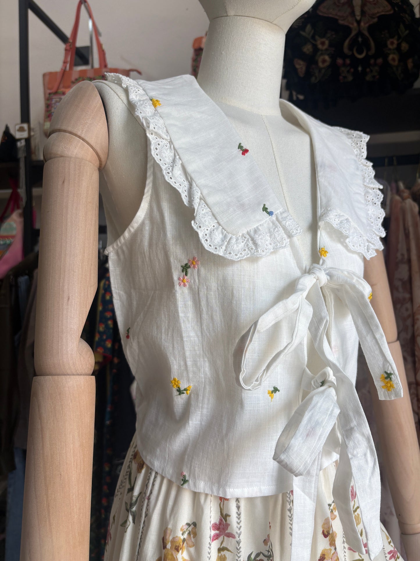 Gilet "Fiori di Campo" in Cotone con Colletto Peter Pan