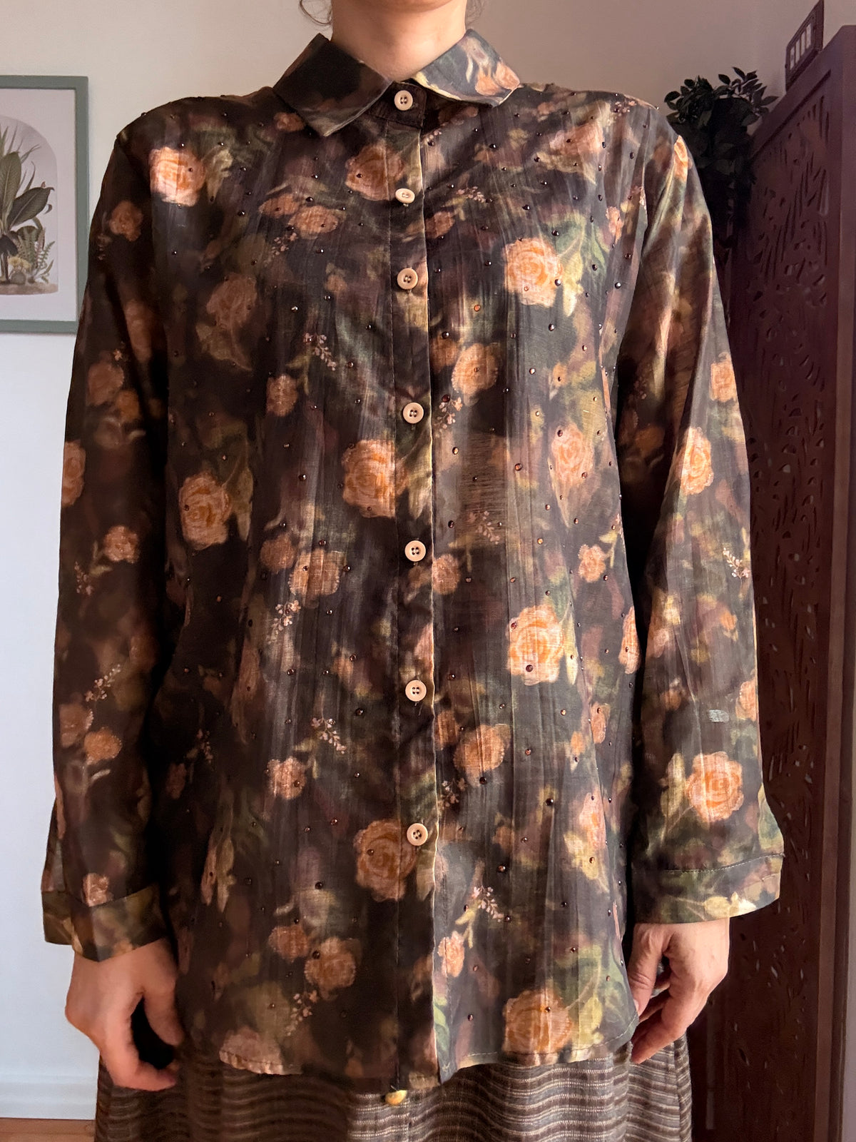 Camicia Morning Dew a fiori in Lyocell con micro-strass
