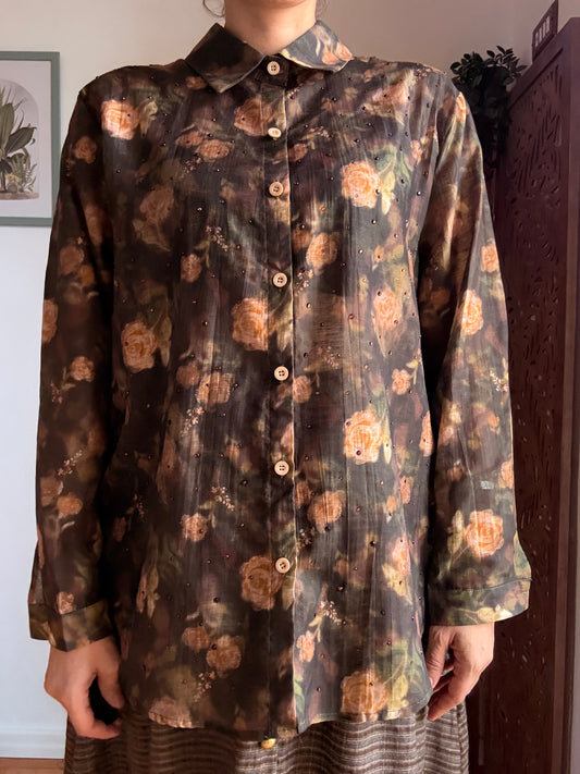 Camicia Morning Dew a fiori in Lyocell con micro-strass