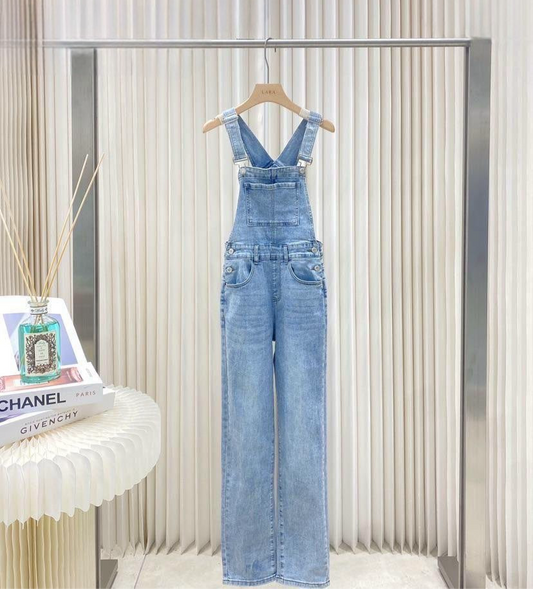 Salopette donna lunga denim chiaro gamba dritta