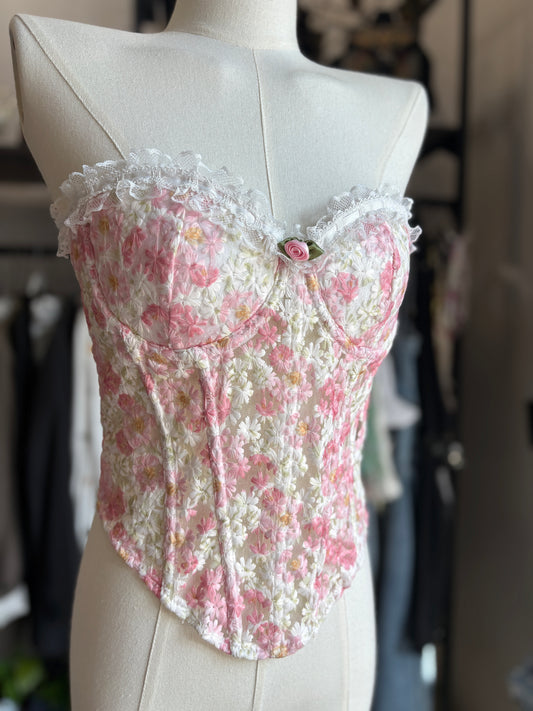 Corsetto Bustier "Prato in Fiore" in Pizzo e Merletto