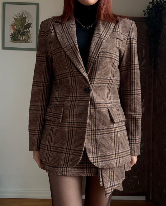 Blazer strutturato a quadri marrone in stile Preppy Chic
