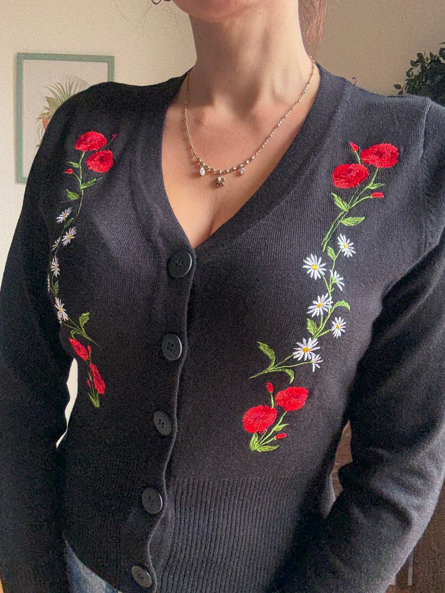 Cardigan Nara Roses and Daises nero