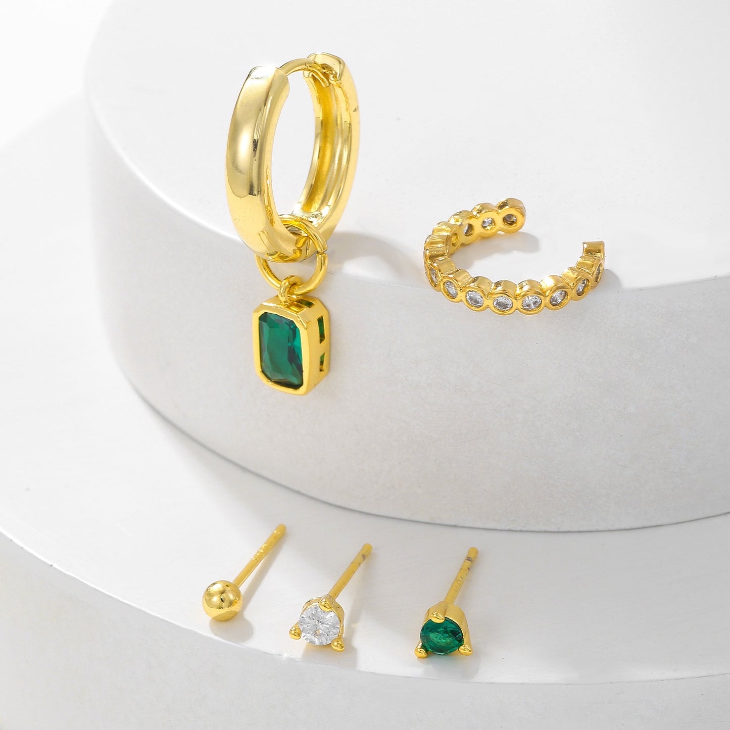 Set di 5 orecchini Green Emerald in 2 colori