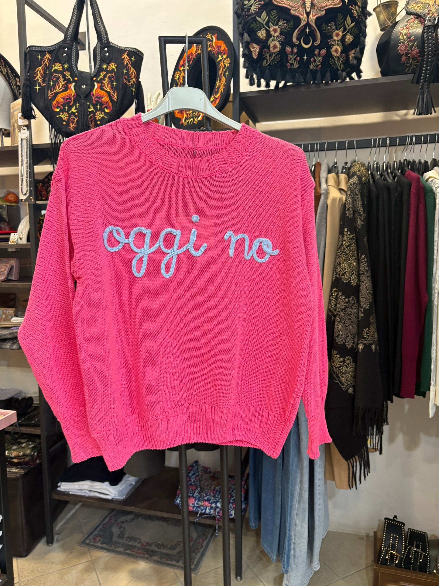 Maglioncino Ricamato "Oggi No" in Cotone - Vari Colori