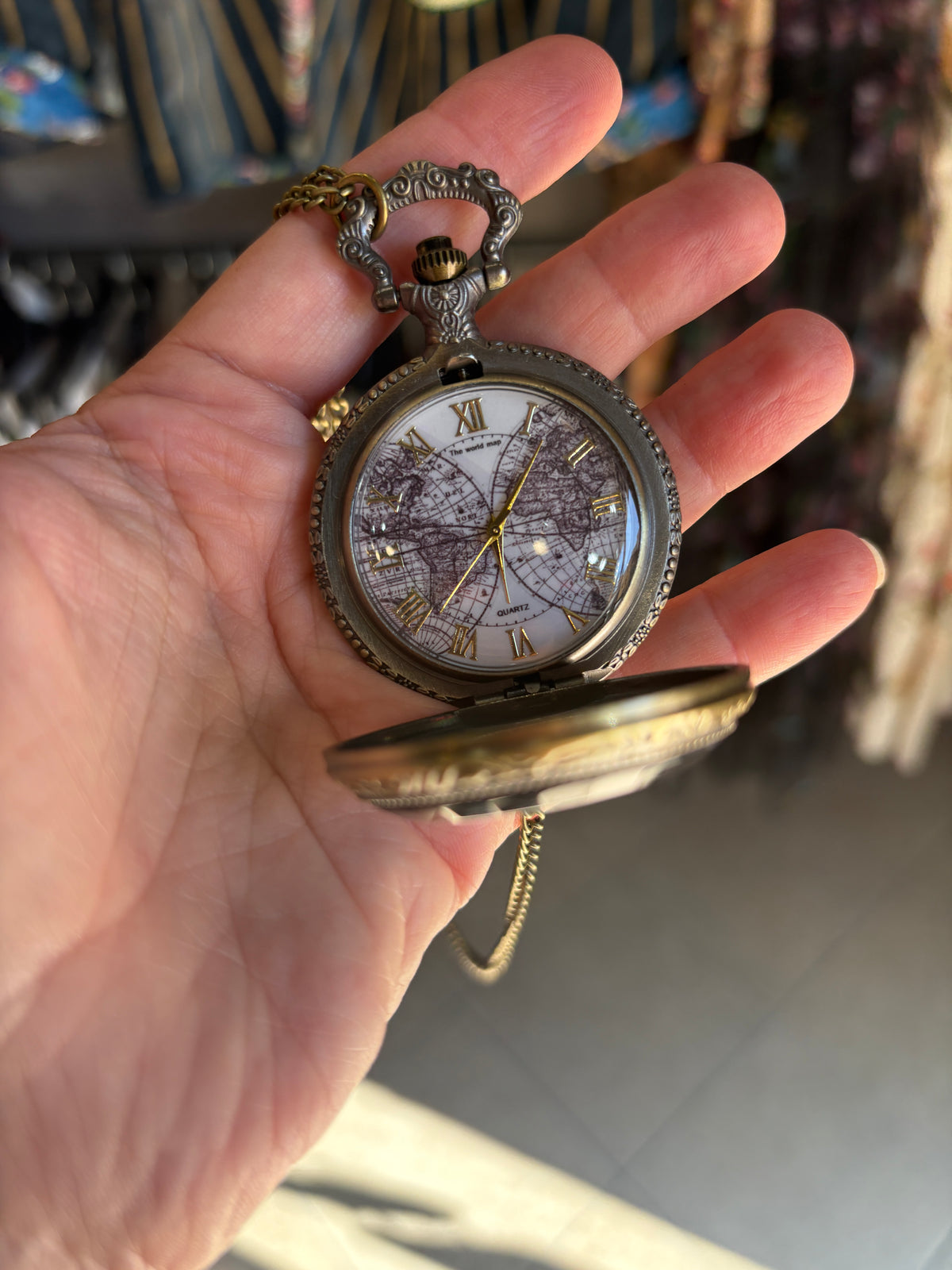 Collana orologio Steampunk Mappa del Mondo – Stile vintage
