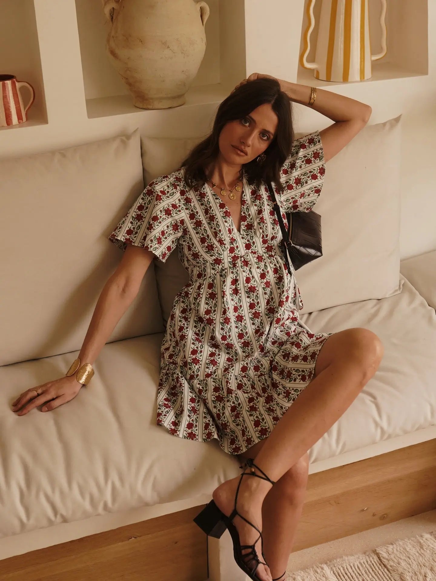 Mini Abito Cruz in Cotone a Righe e Fiori - Charme Provenzale