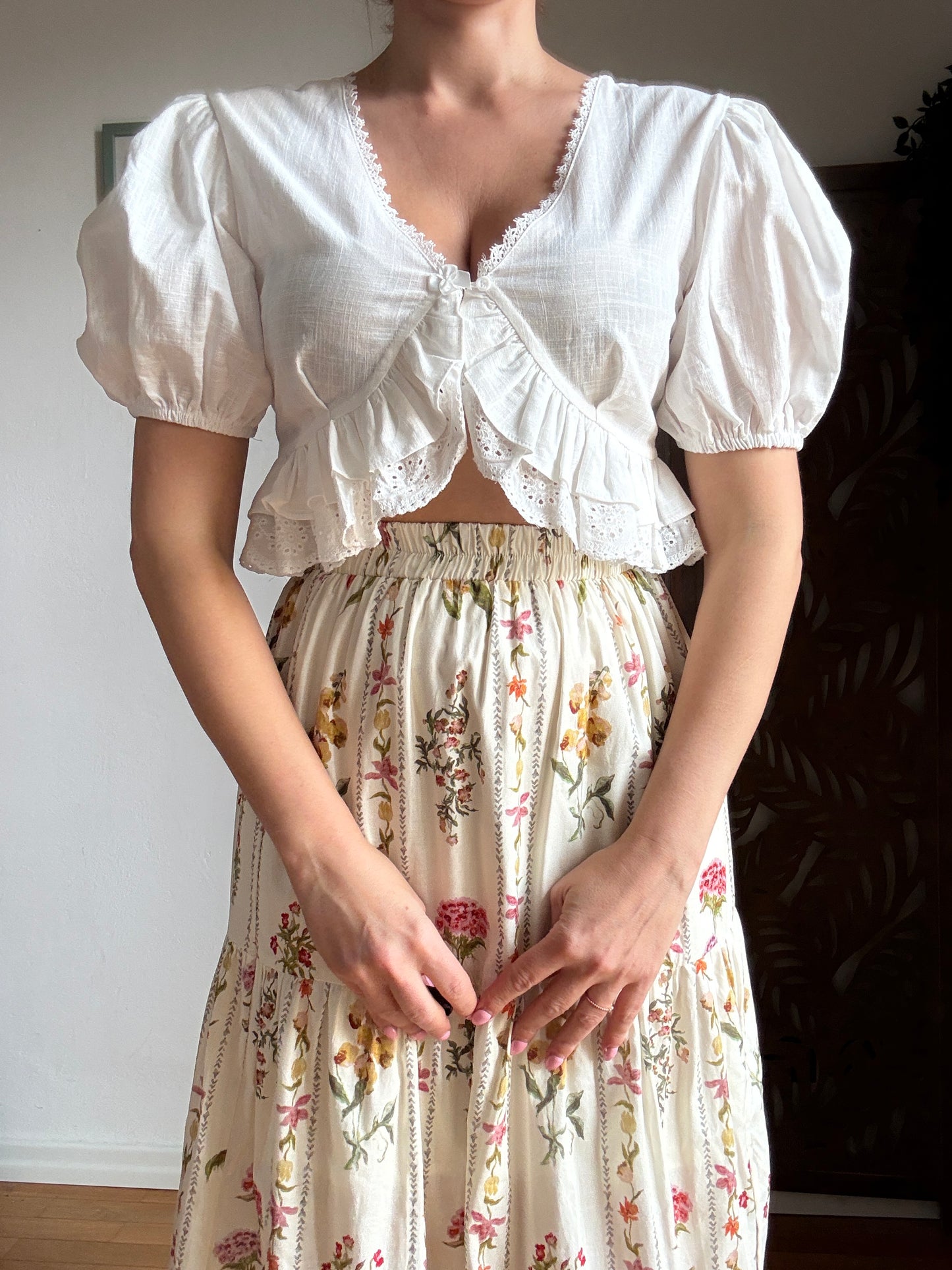 Blusa Crop Romantica in Cotone e Lino - in 2 Colori