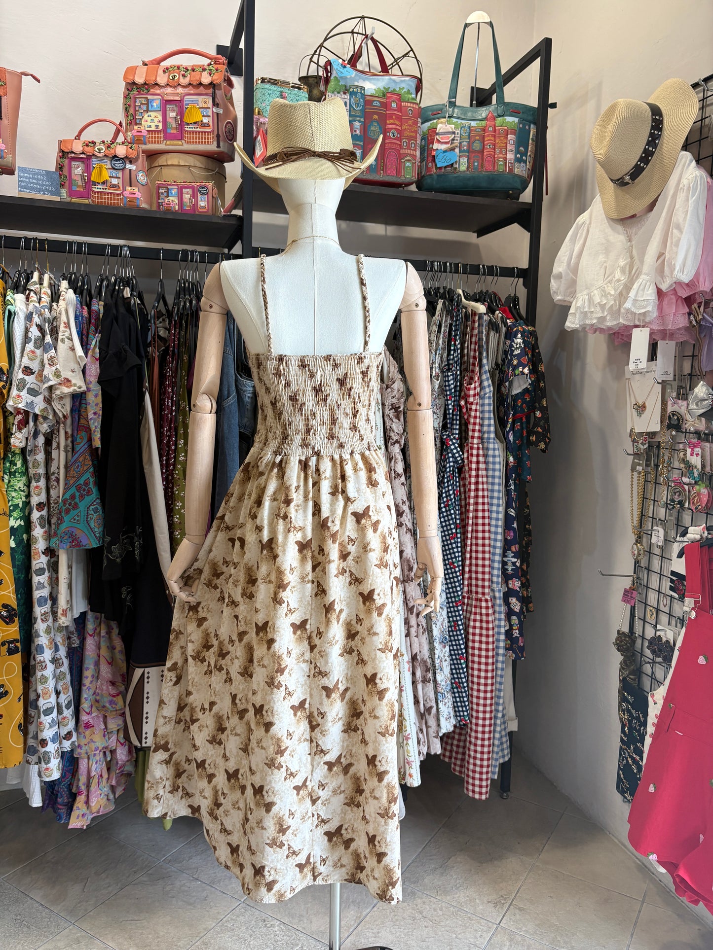 Abito Midi "Butterfly Dream" – Stampa Farfalle e Corpetto Elasticizzato