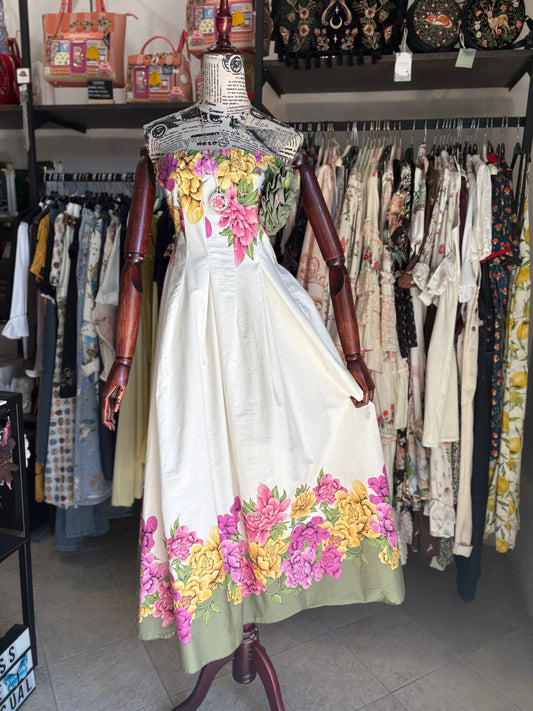 Abito Midi Bustier "Garden Bloom" in Cotone con Maxi Spilla