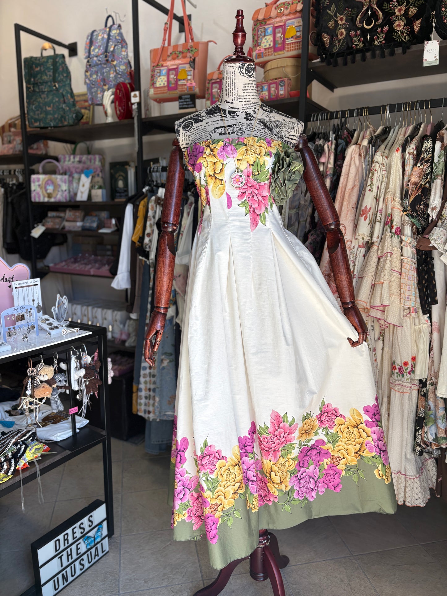 Abito Midi Bustier "Garden Bloom" in Cotone con Maxi Spilla