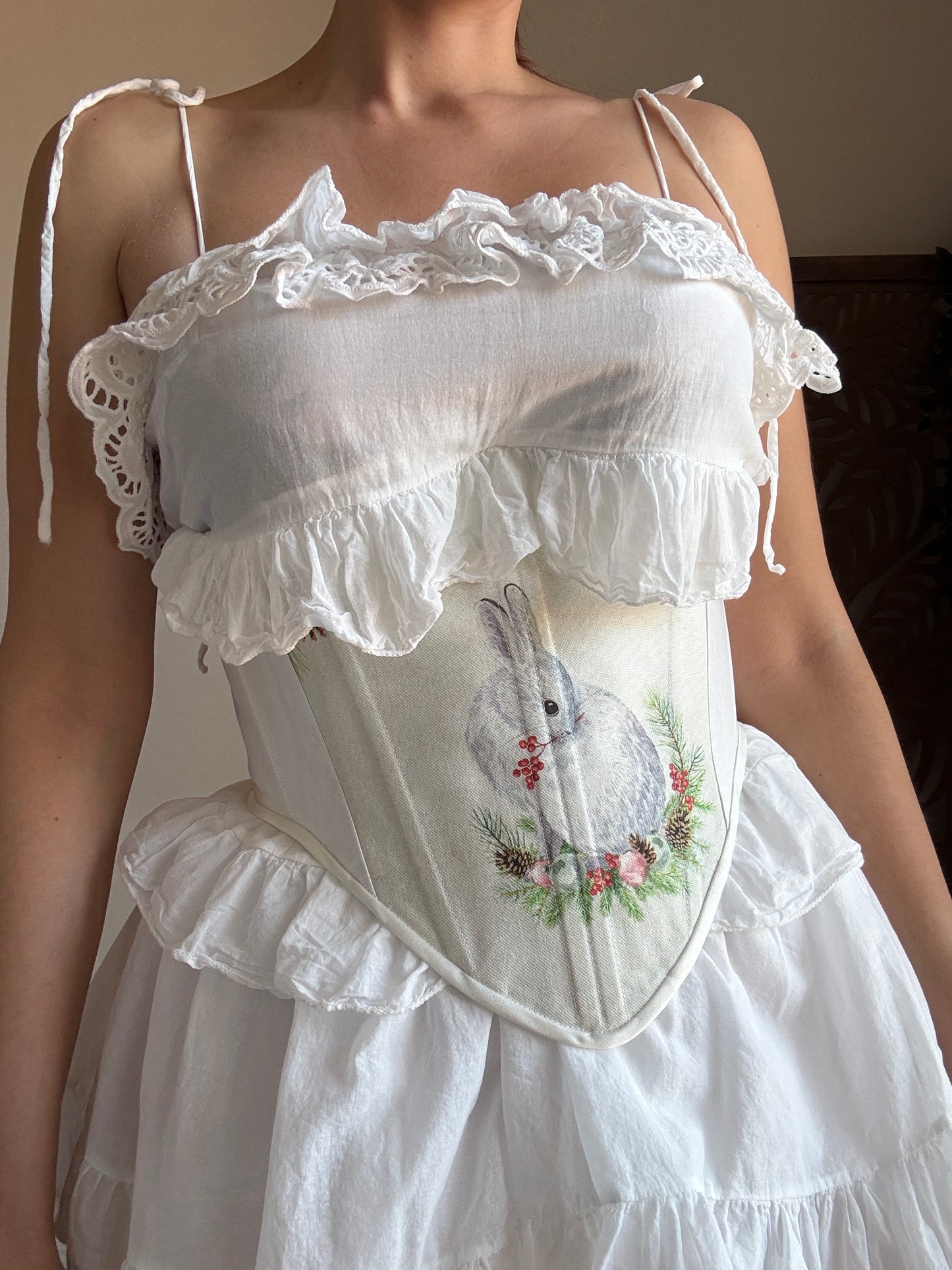 Bustino a Corsetto sottoseno Artigianale “The Enchanted Forest” - Coniglio Bianco