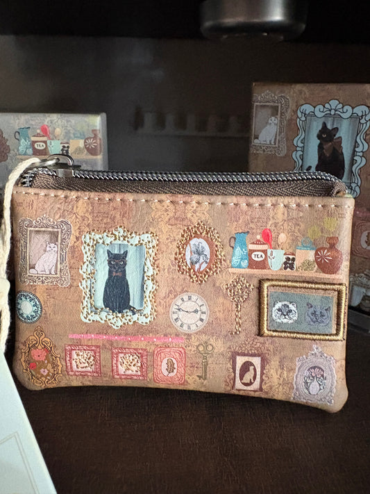 Portamonete a tre scompartimenti con zip Vintage Cats in 4 colori