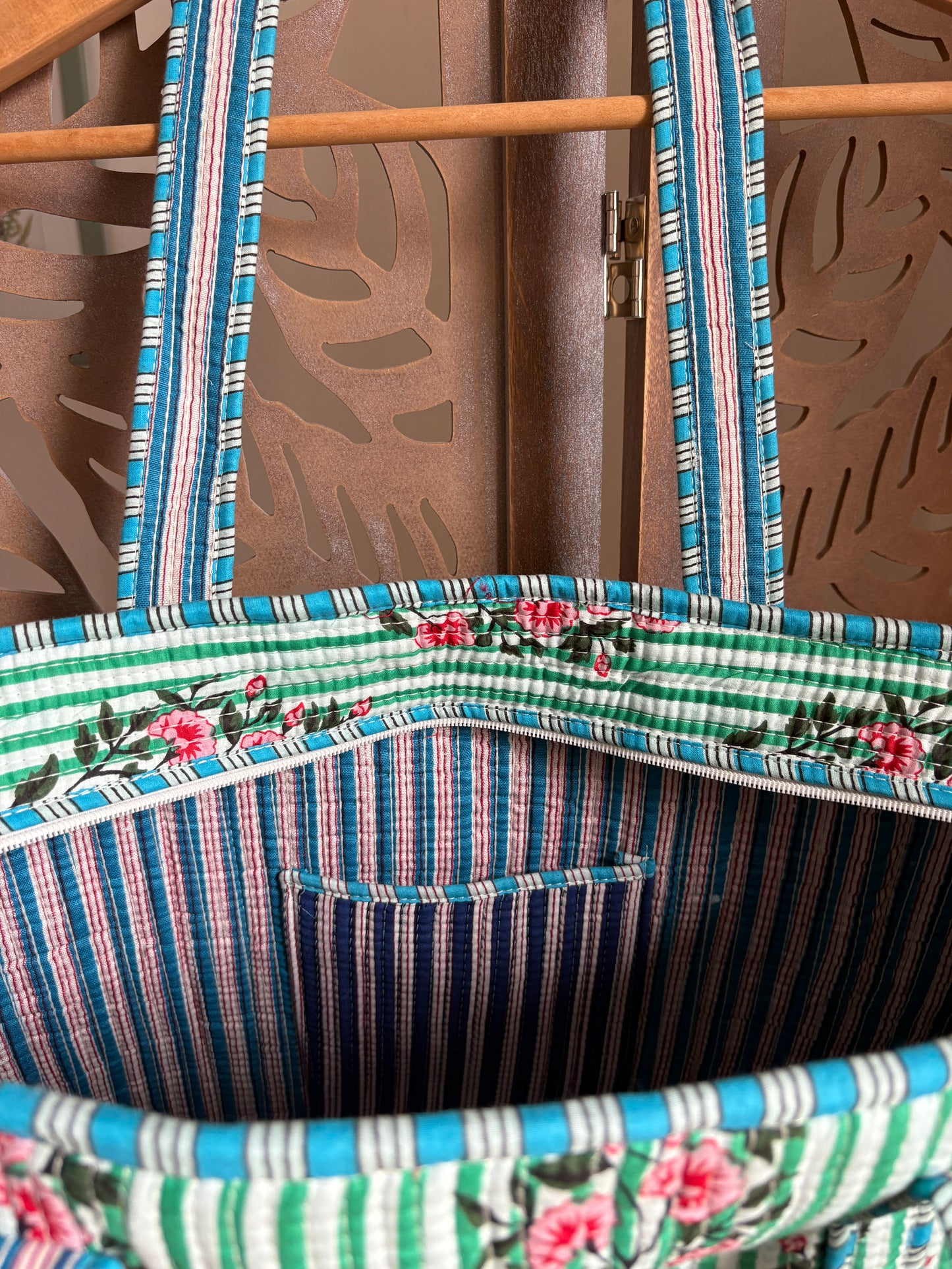 Borsa Tote Trapuntata in Cotone con Zip - Secret Garden