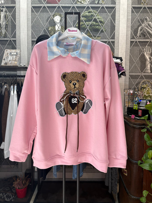 Felpa Teddy Bear rosa con colletto