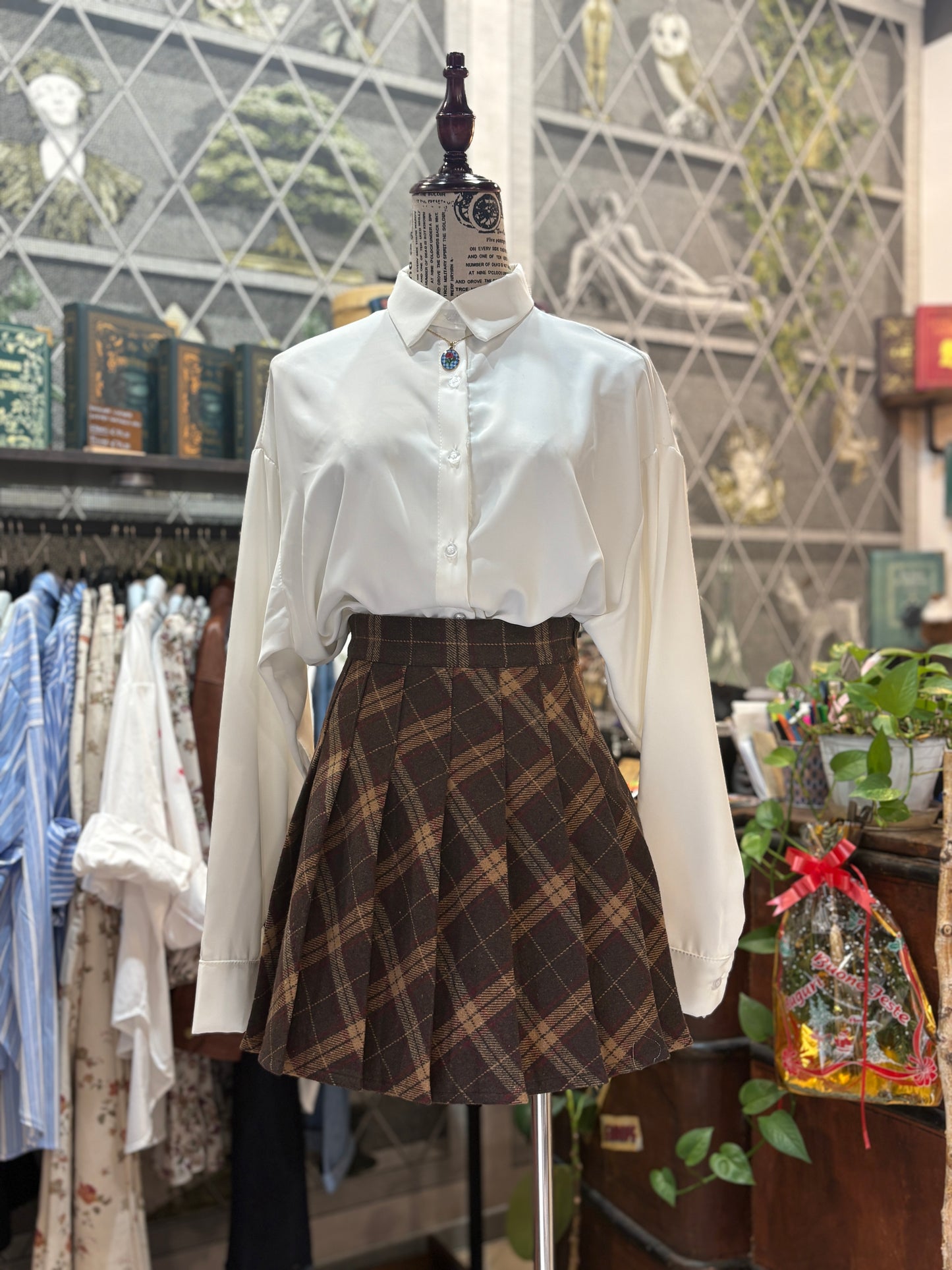 Gonna con Pantaloncino Tartan a Pieghe - Stile Preppy