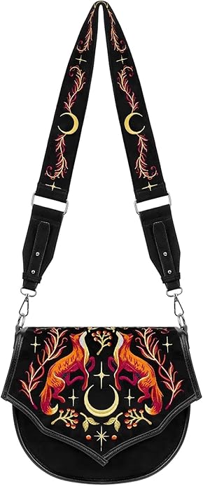 Borsa Foxfire Nights – Borsa a Tracolla in Finto Camoscio con Ricami di Volpe