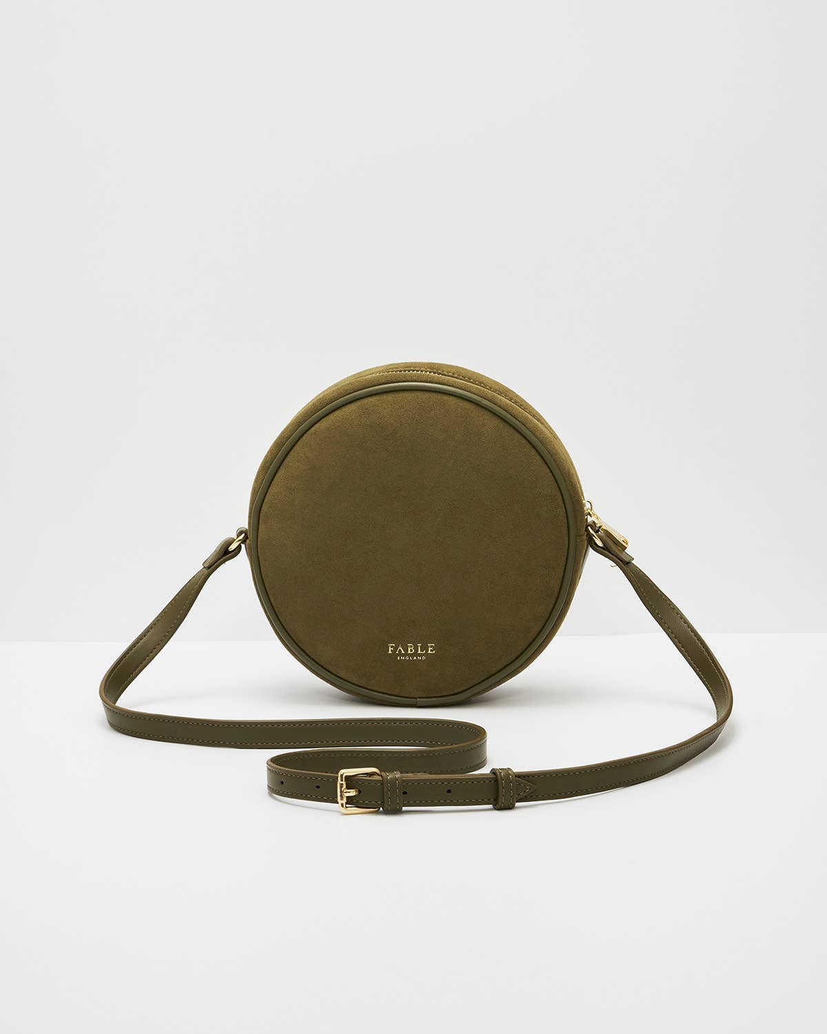 Borsa tonda Chloe Hedgehog ricamata in suedette kaki - Fable England