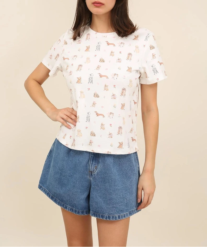 T-shirt in Cotone Romantic Dogs