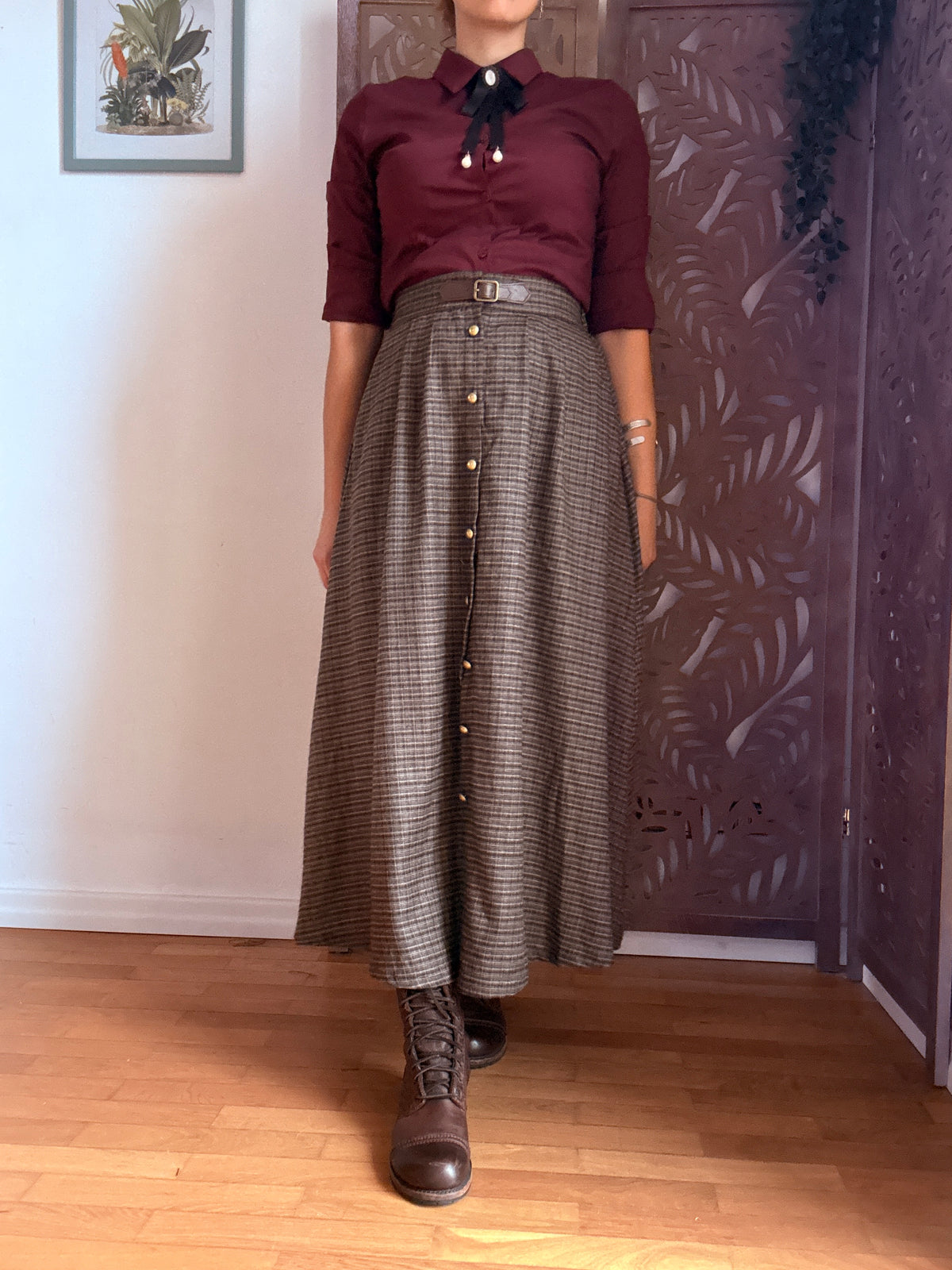 Gonna lunga Secret Library in tartan a vita alta