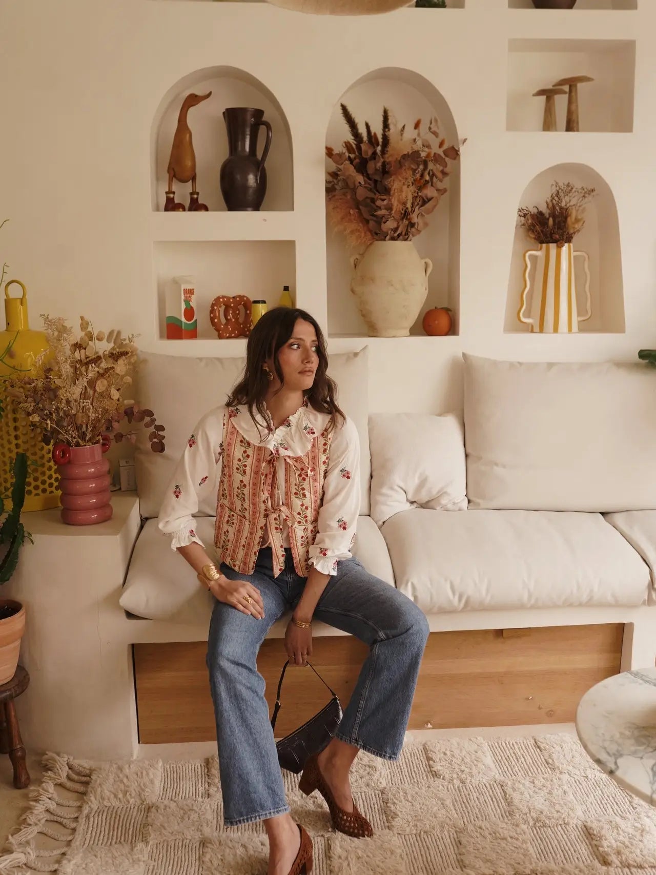 Gilet Trapuntato in Cotone – Stampa Floreale Romantica