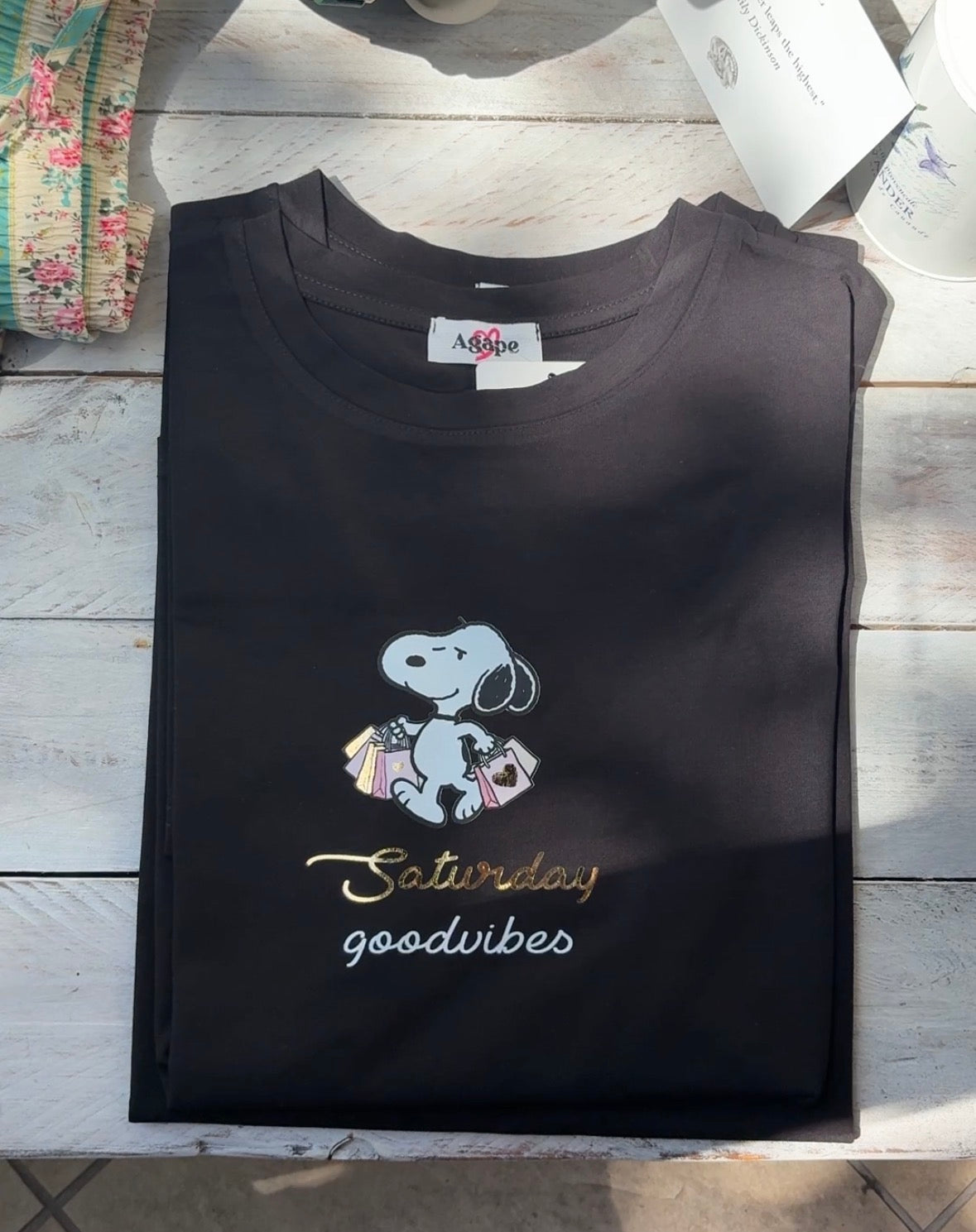 T-Shirts Snoopy in Cotone con Dettagli Oro - Vestibilità Medium
