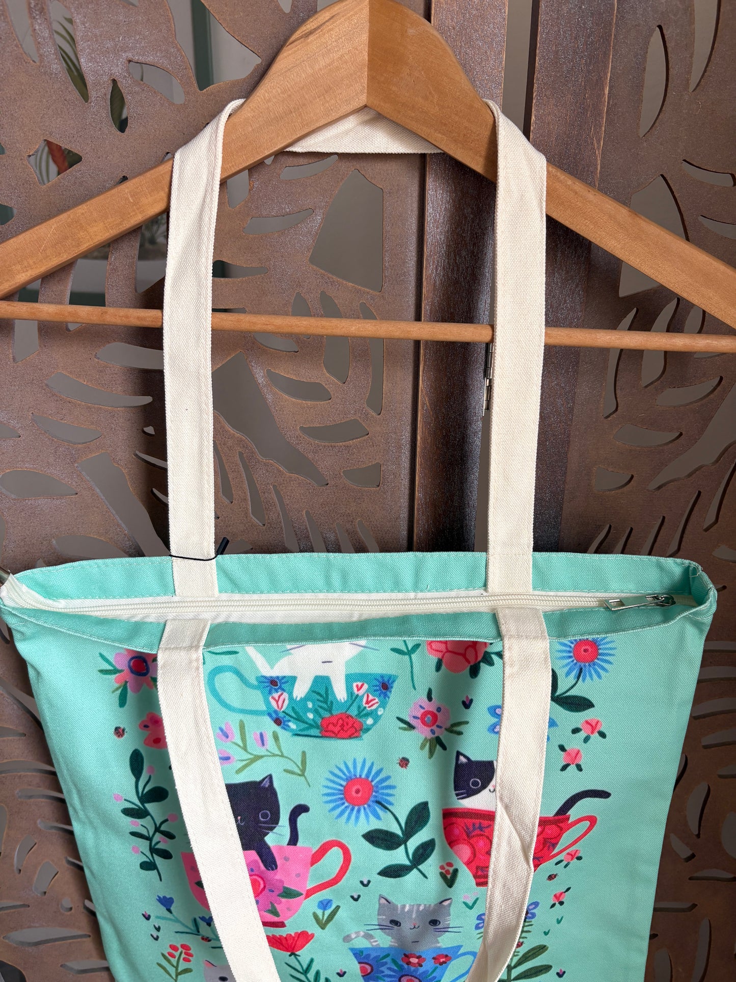 Shopper con zip gatti e fiori – In 3 Fantasie