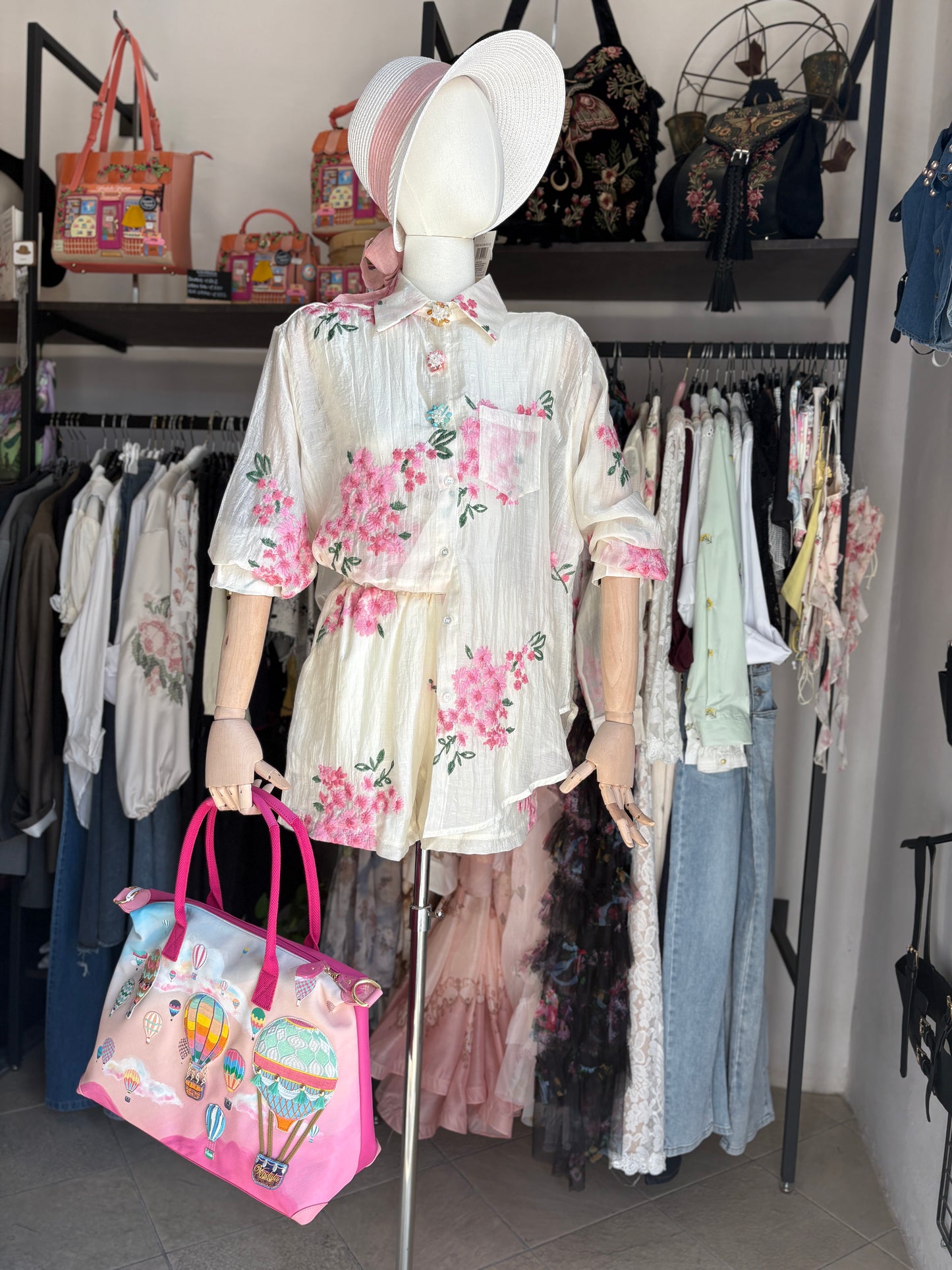Shorts "Glow Blossom" in Viscosa e Cotone