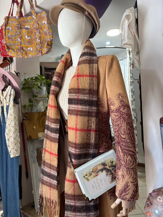 Sciarpa invernale plaid in misto lana con frange in 3 colori