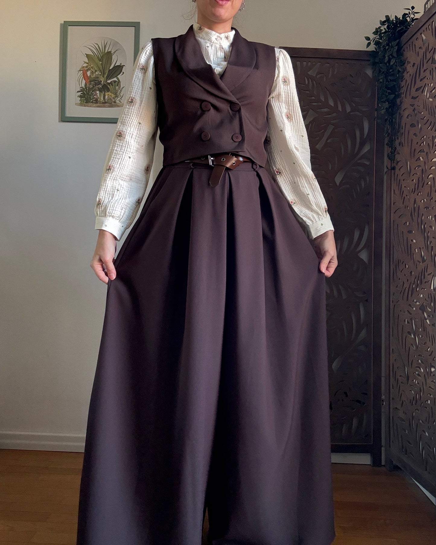 Pantalone palazzo Oxford con cintura - Marrone Cioccolato