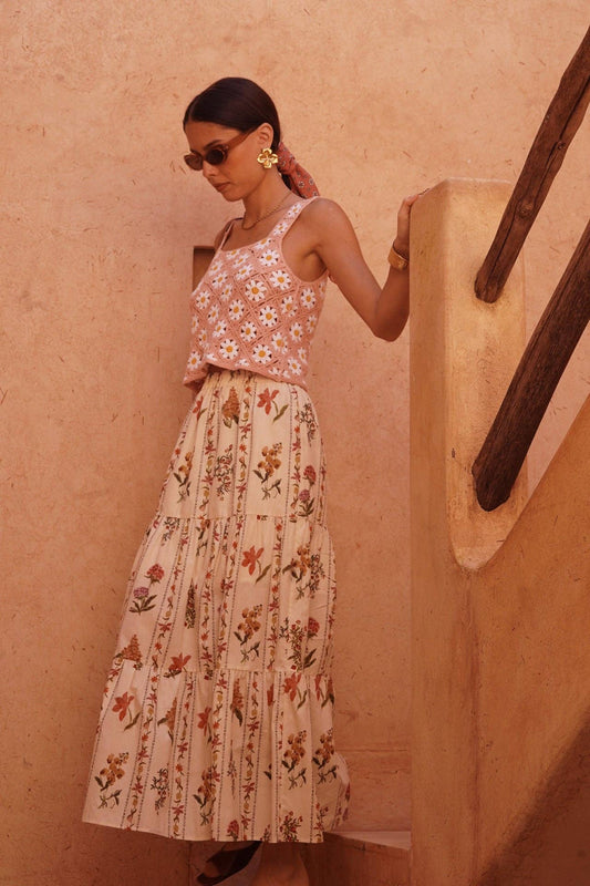 Gonna Maxi in Cotone con Stampa Floreale Botanica Naima