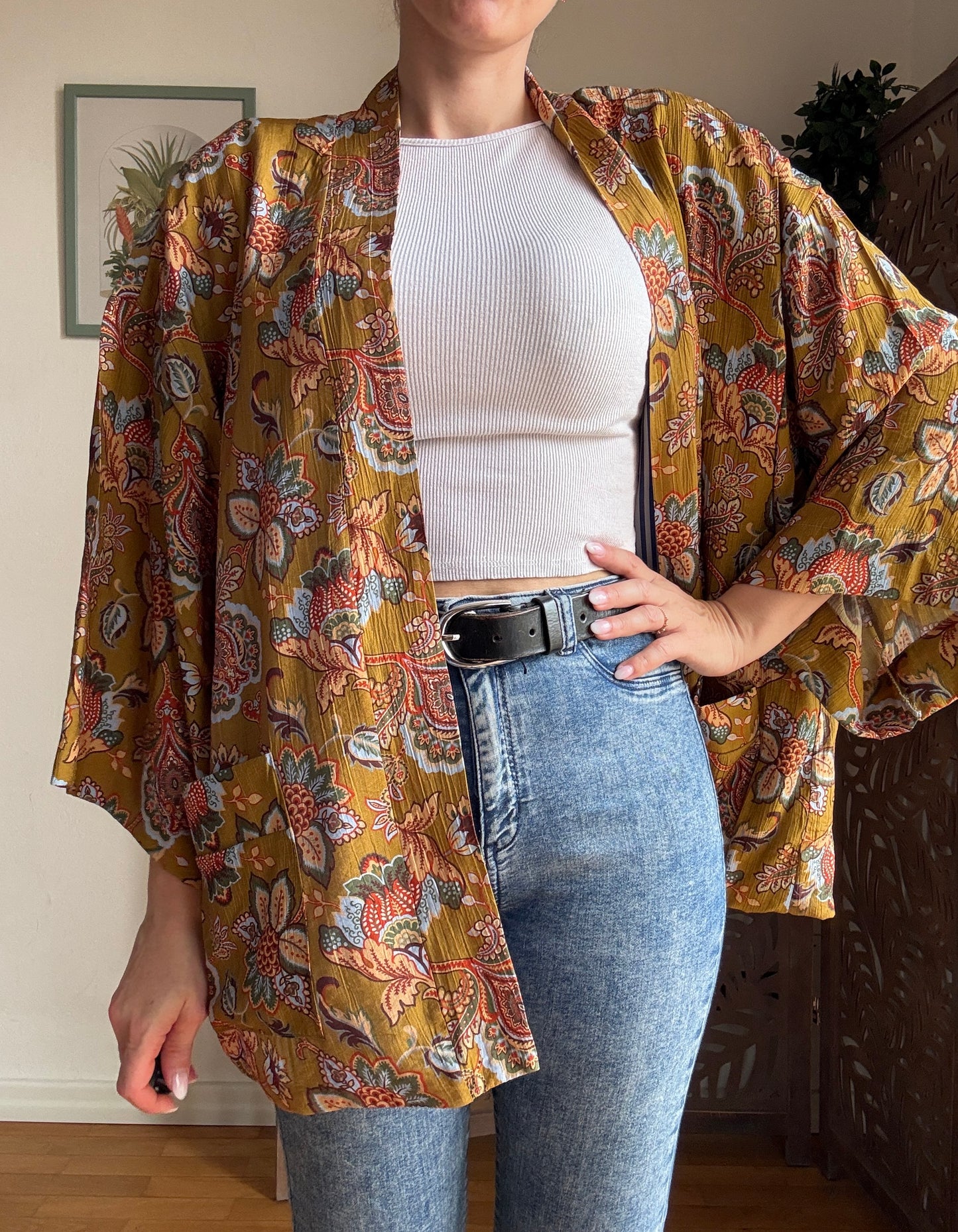 Kimono Donna Boho Chic Foderato in Cotone con Interno a Righe e Tasche - In Vari Colori e Fantasie