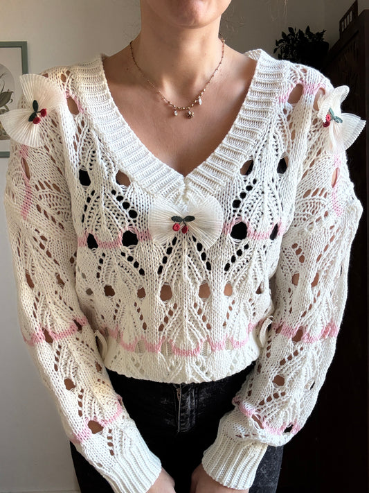 Maglia "Chérie" Traforata con Fiocchi e Ciliegie