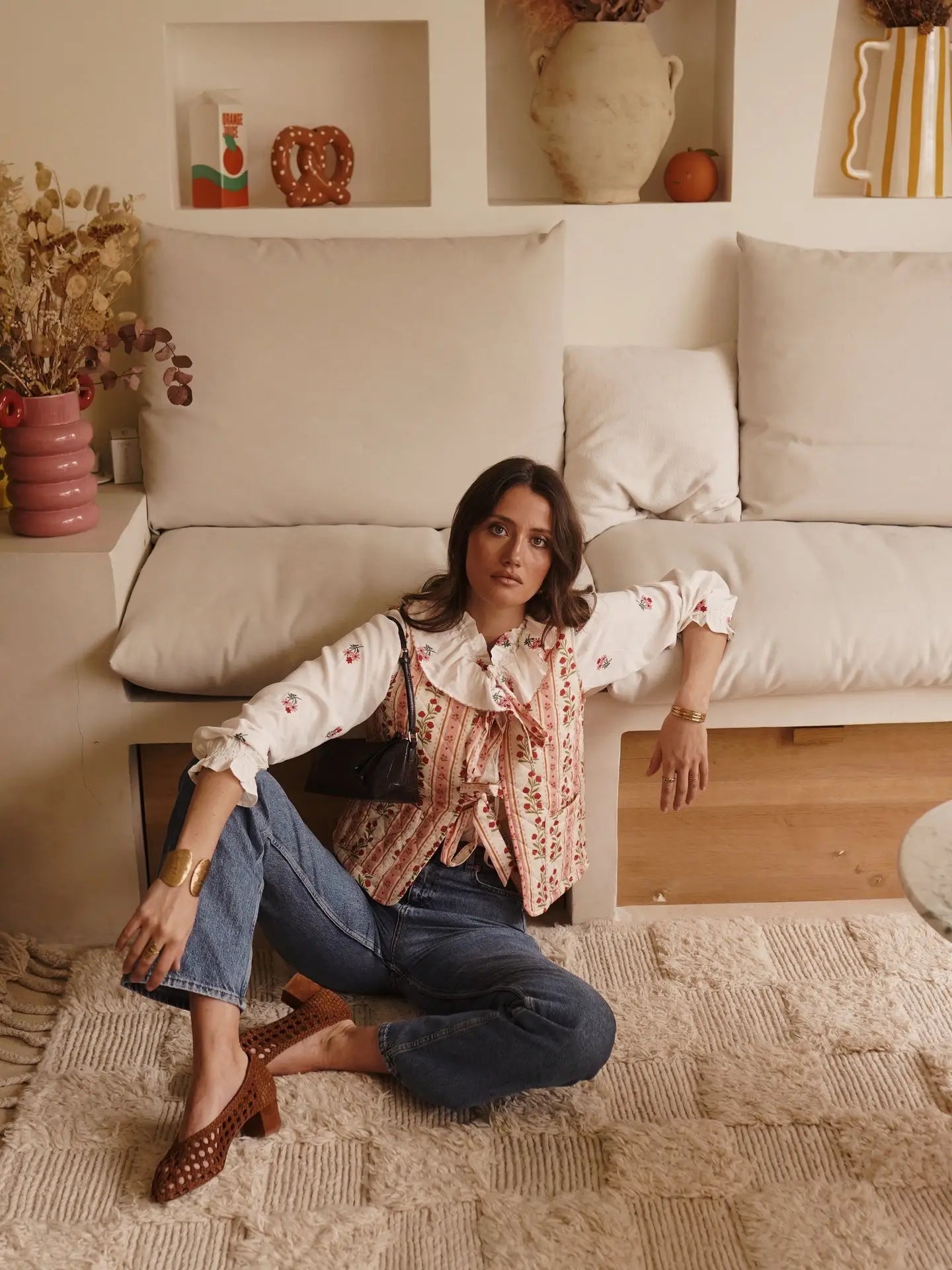 Gilet Trapuntato in Cotone – Stampa Floreale Romantica