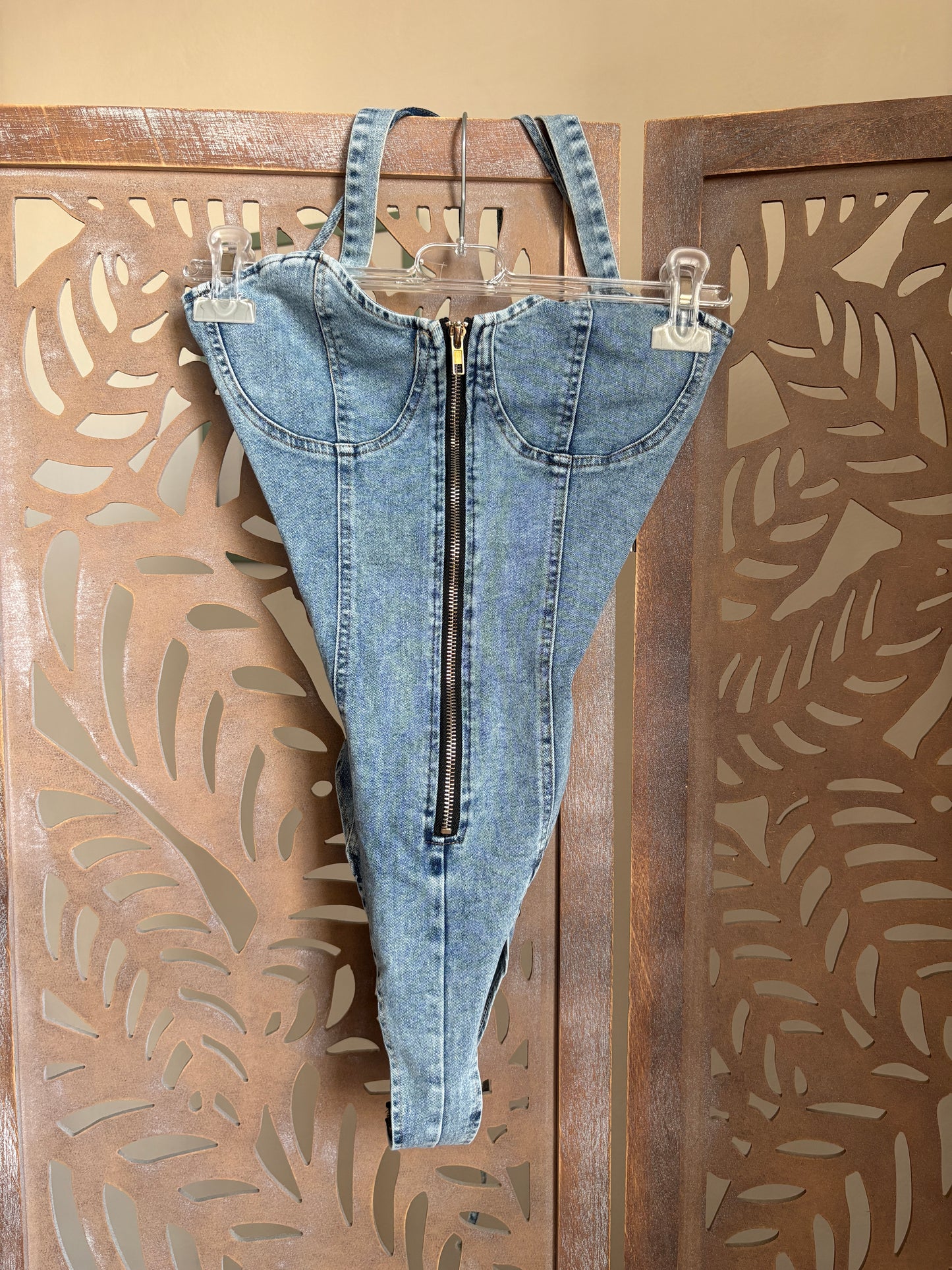 Body Corsetto in Denim con Stringatura Posteriore