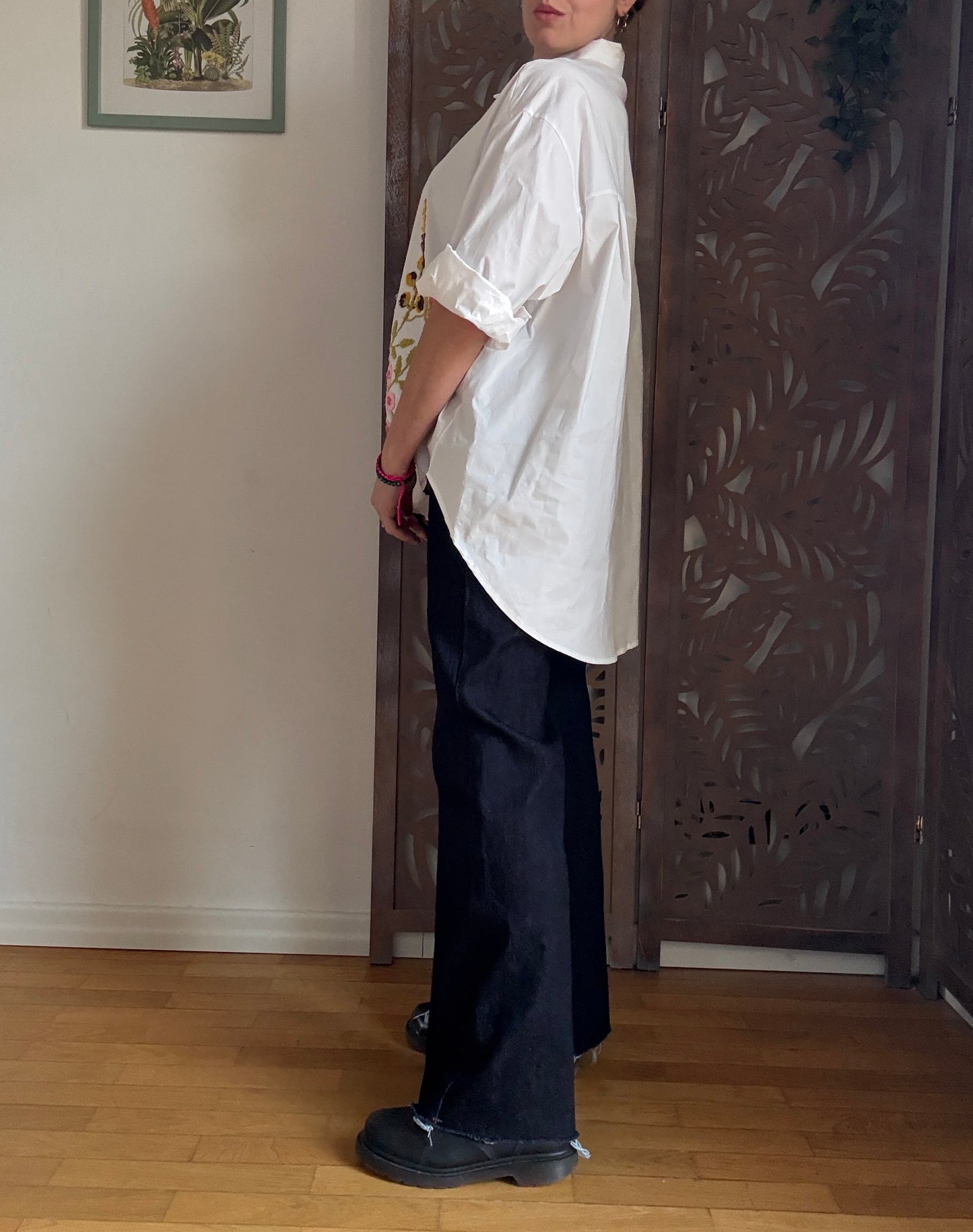 Camicia Oversize in Cotone con Ricami Floreali