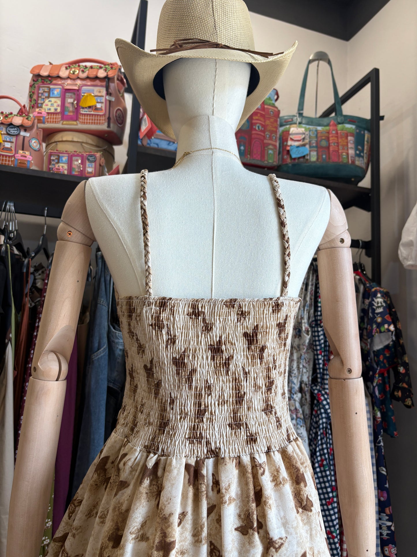 Abito Midi "Butterfly Dream" – Stampa Farfalle e Corpetto Elasticizzato