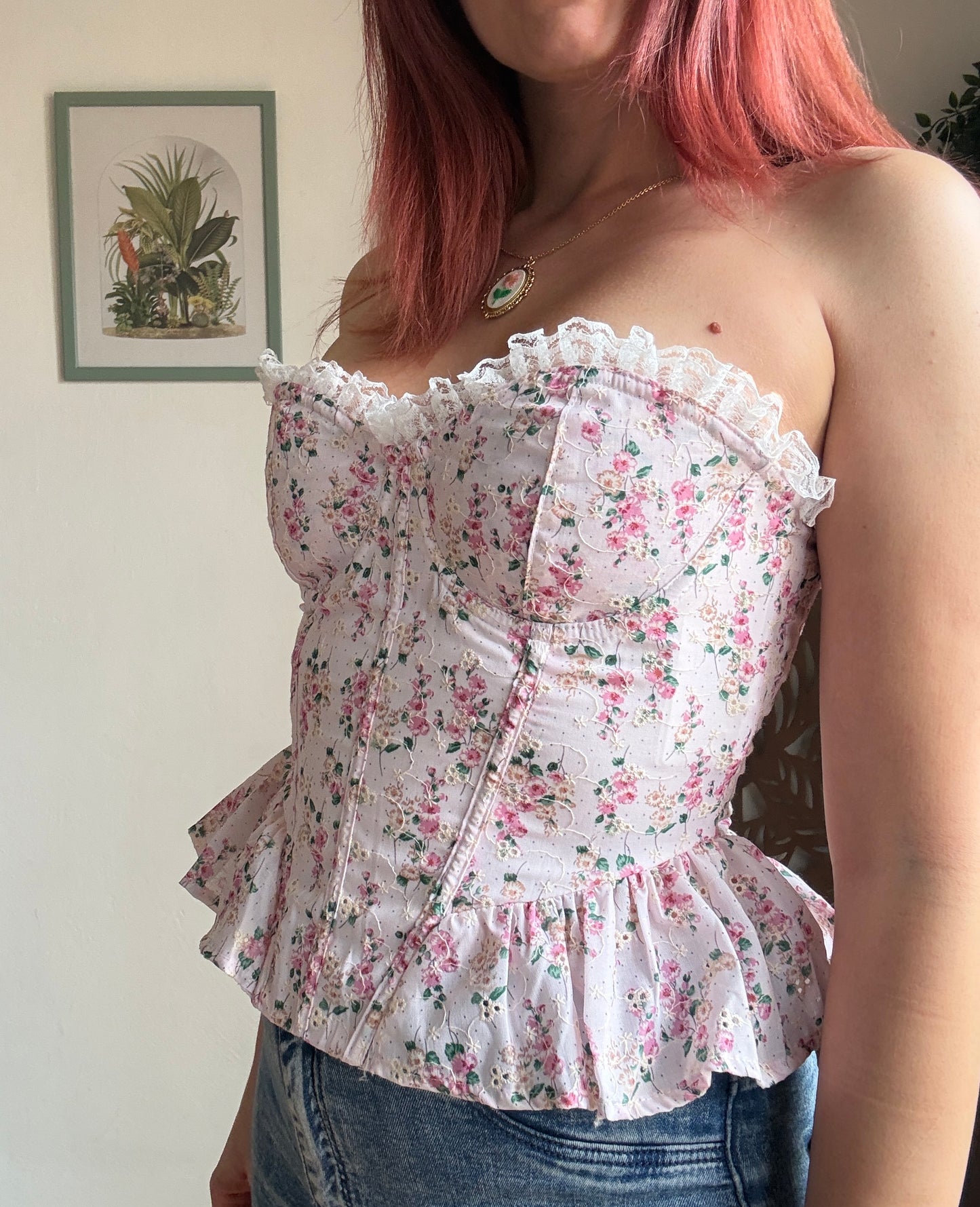 Bustino Rosa Romantico Floral Bloom - Con Scollo in Pizzo