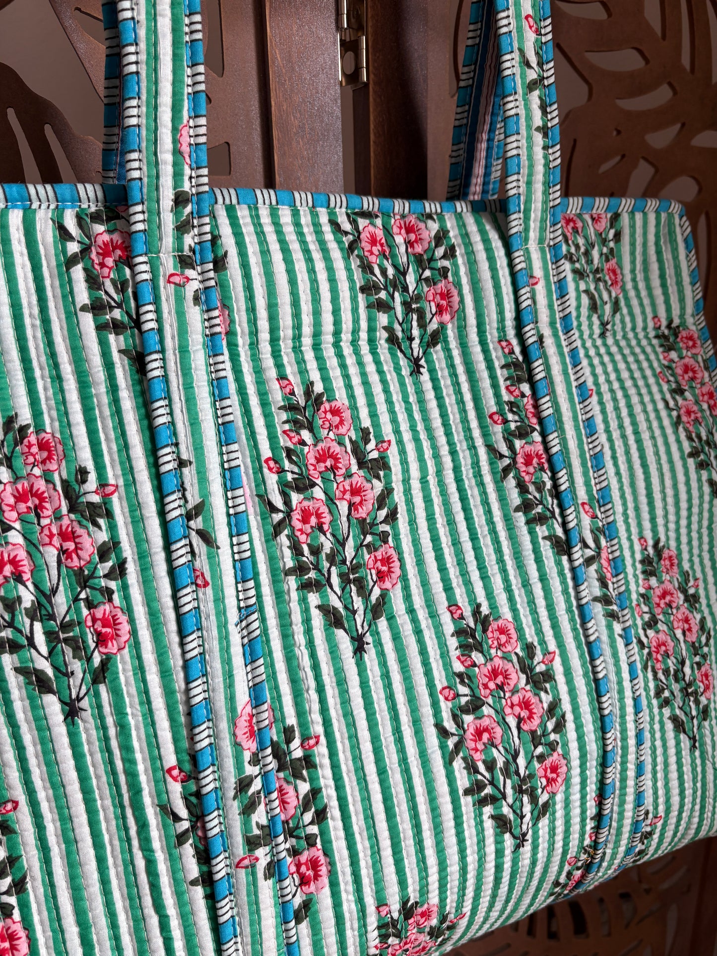 Borsa Tote Trapuntata in Cotone con Zip - Secret Garden