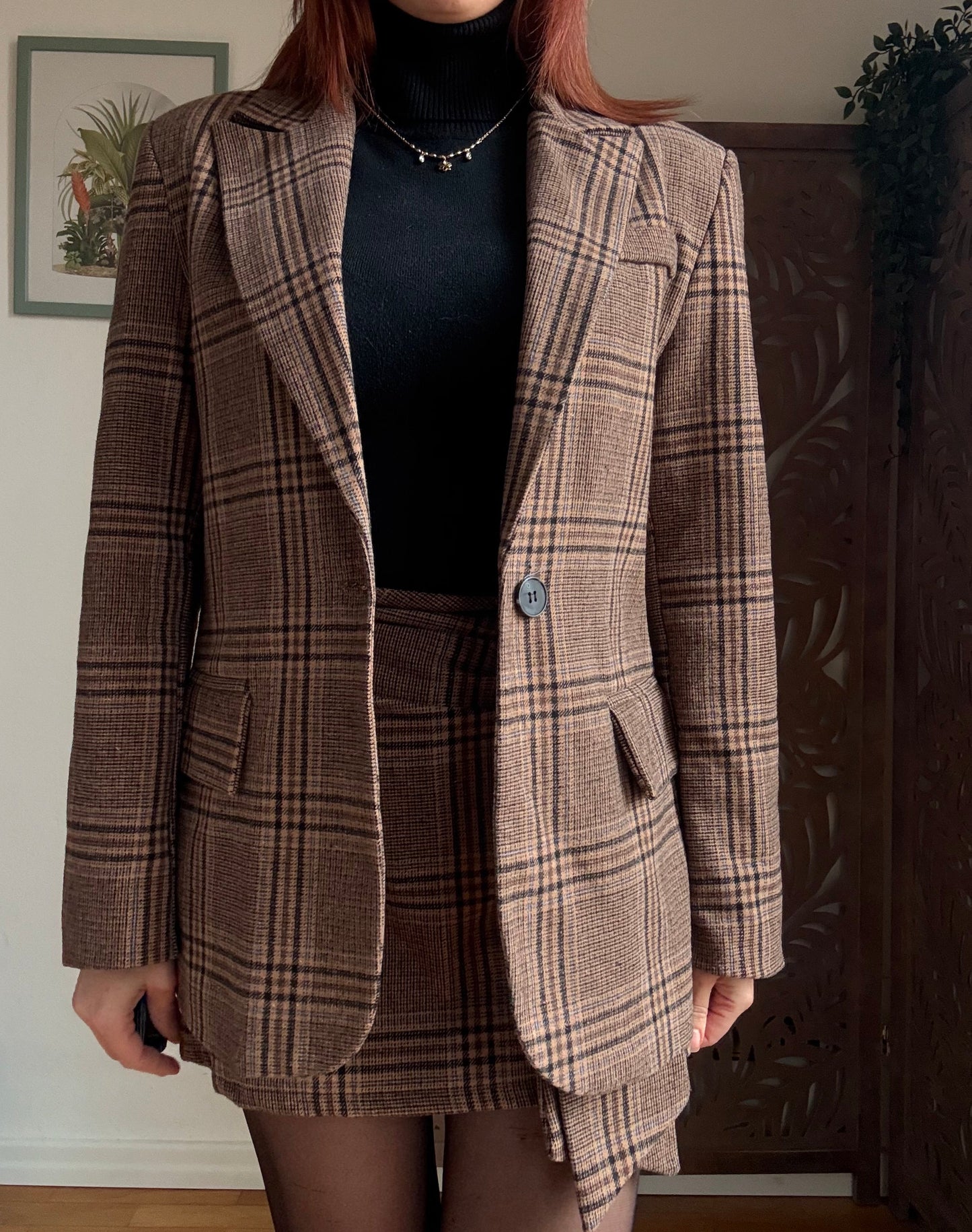 Blazer strutturato a quadri marrone in stile Preppy Chic