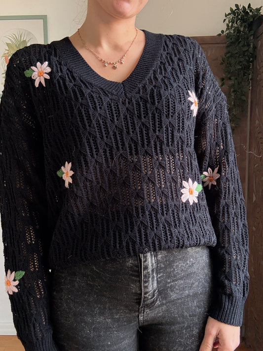 Maglia Daisy in Crochet con Margherite Ricamate - in 2 Colori