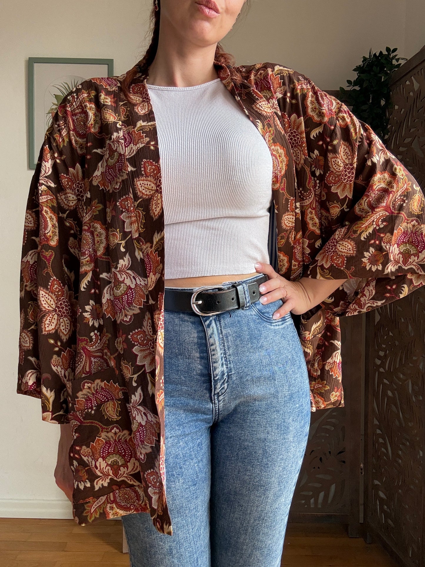 Kimono Donna Boho Chic Foderato in Cotone con Interno a Righe e Tasche - In Vari Colori e Fantasie
