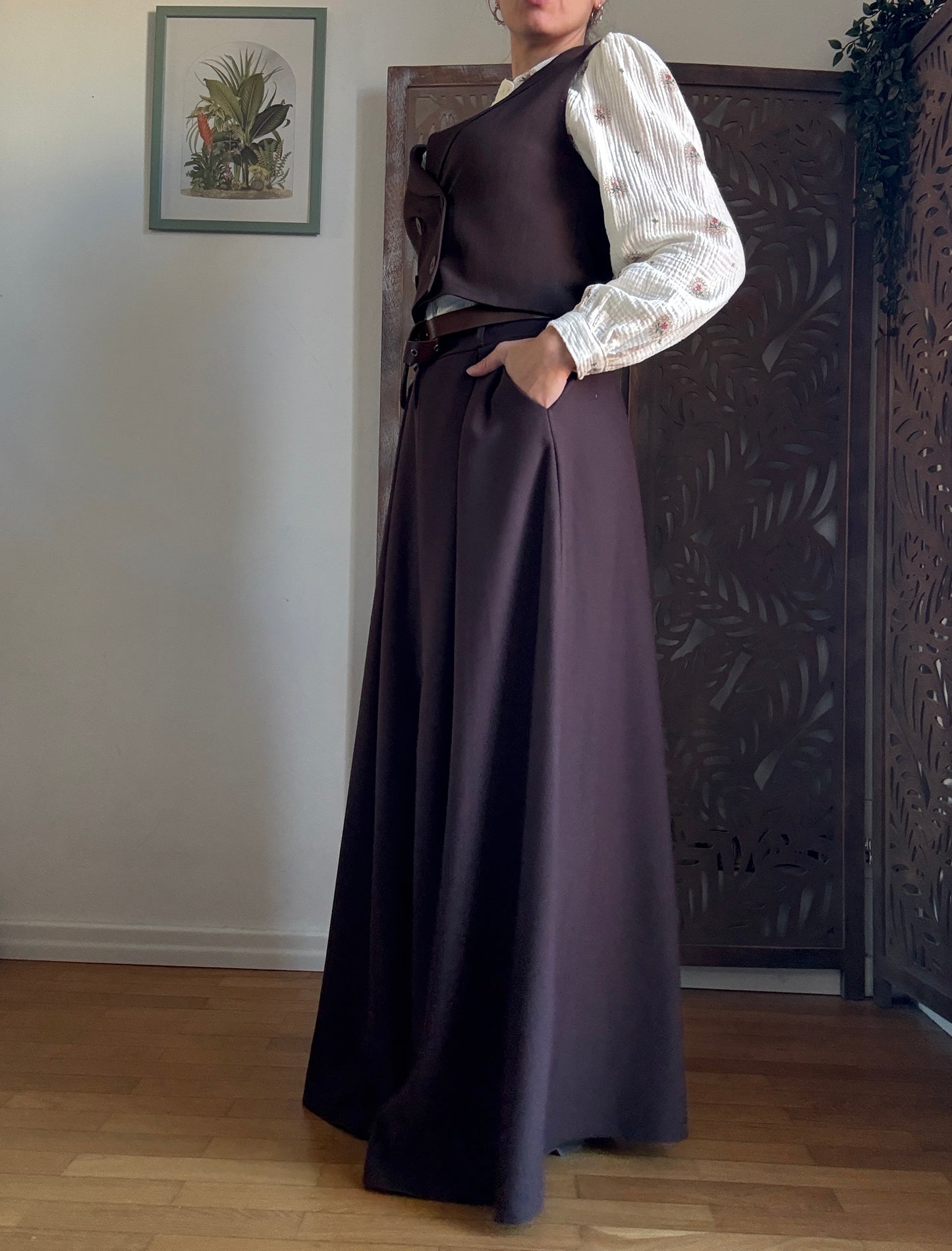 Pantalone palazzo Oxford con cintura - Marrone Cioccolato