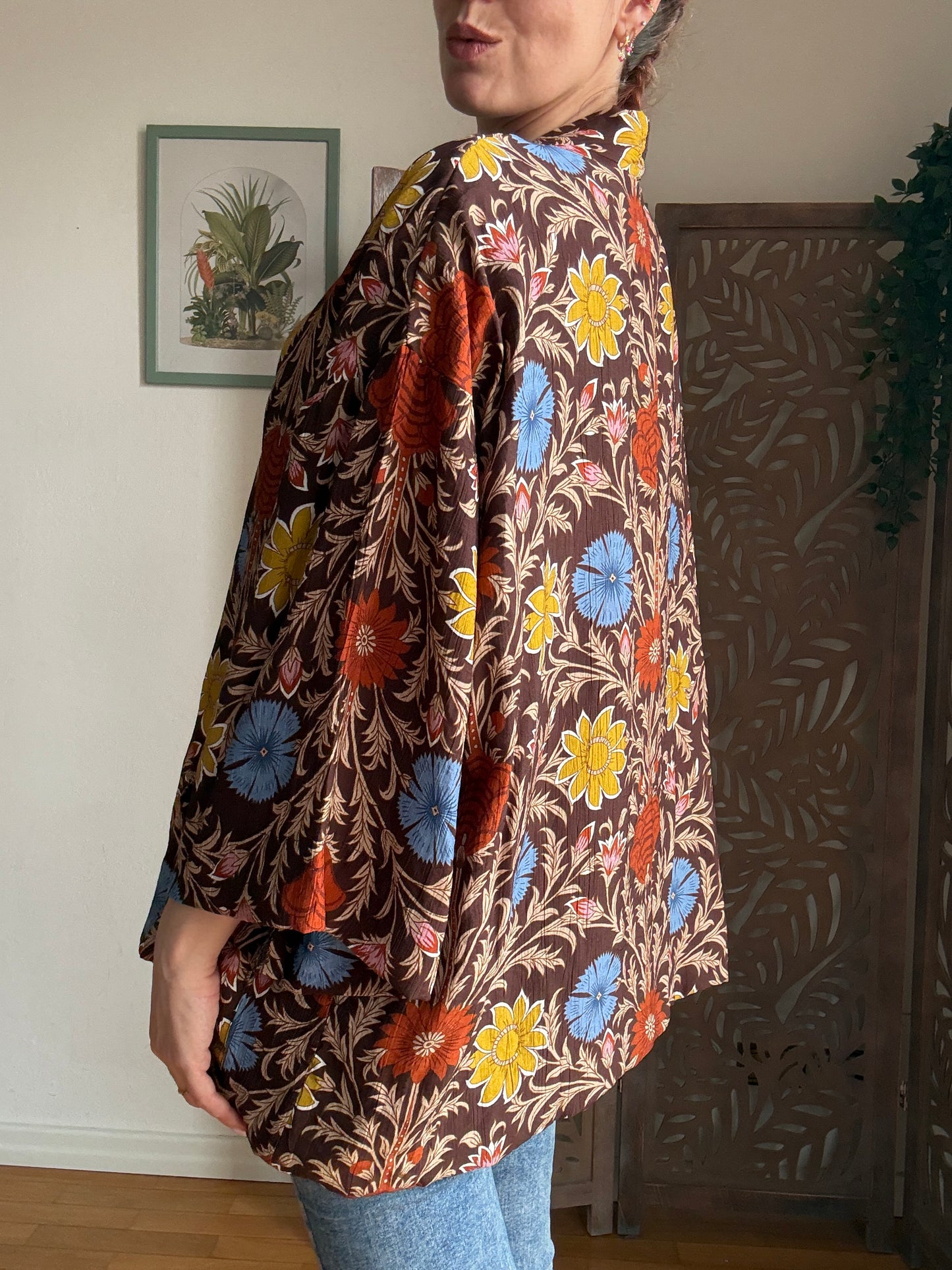 Kimono Donna Boho Chic Foderato in Cotone con Interno a Righe e Tasche - In Vari Colori e Fantasie