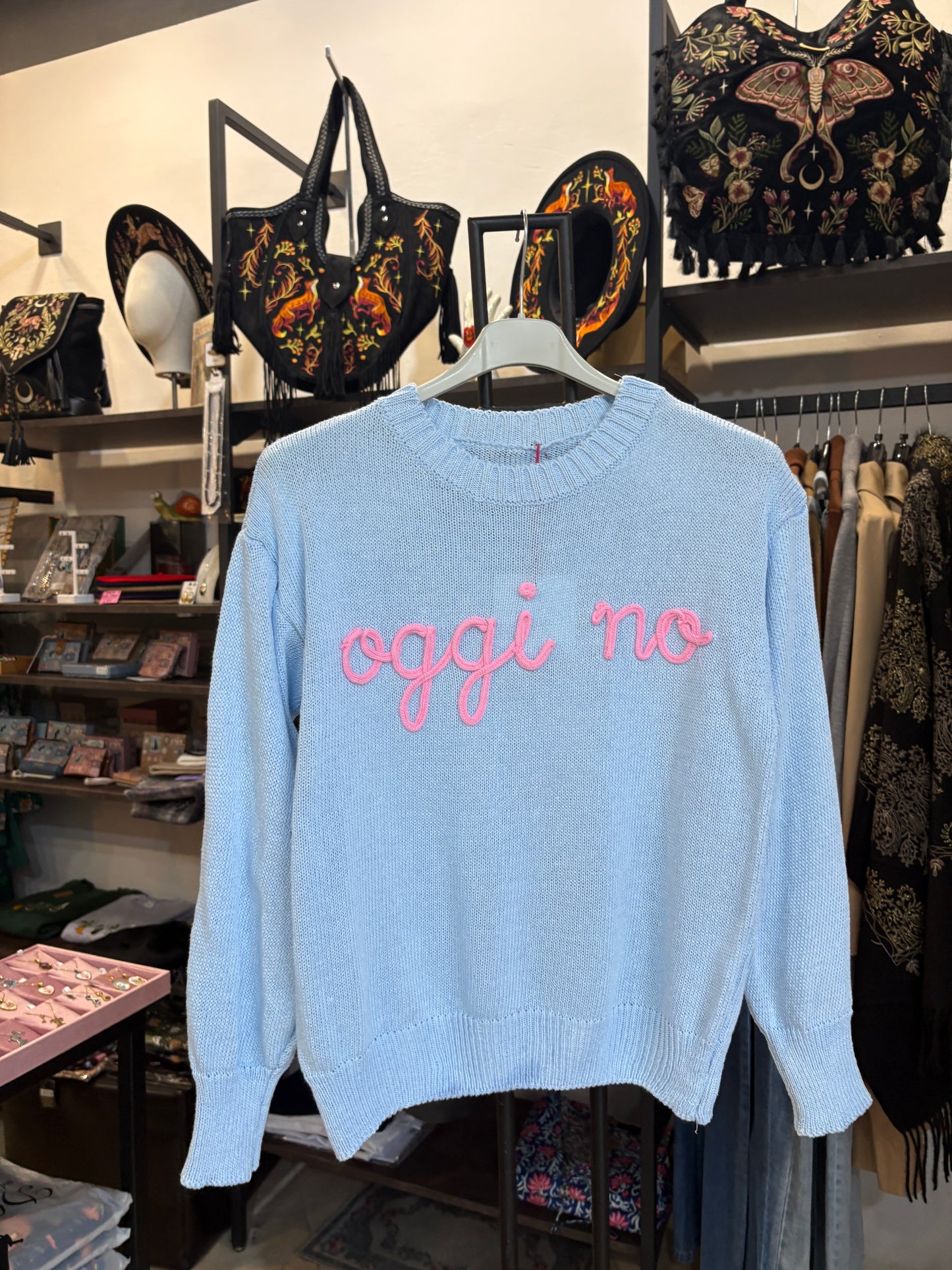 Maglioncino Ricamato "Oggi No" in Cotone - Vari Colori