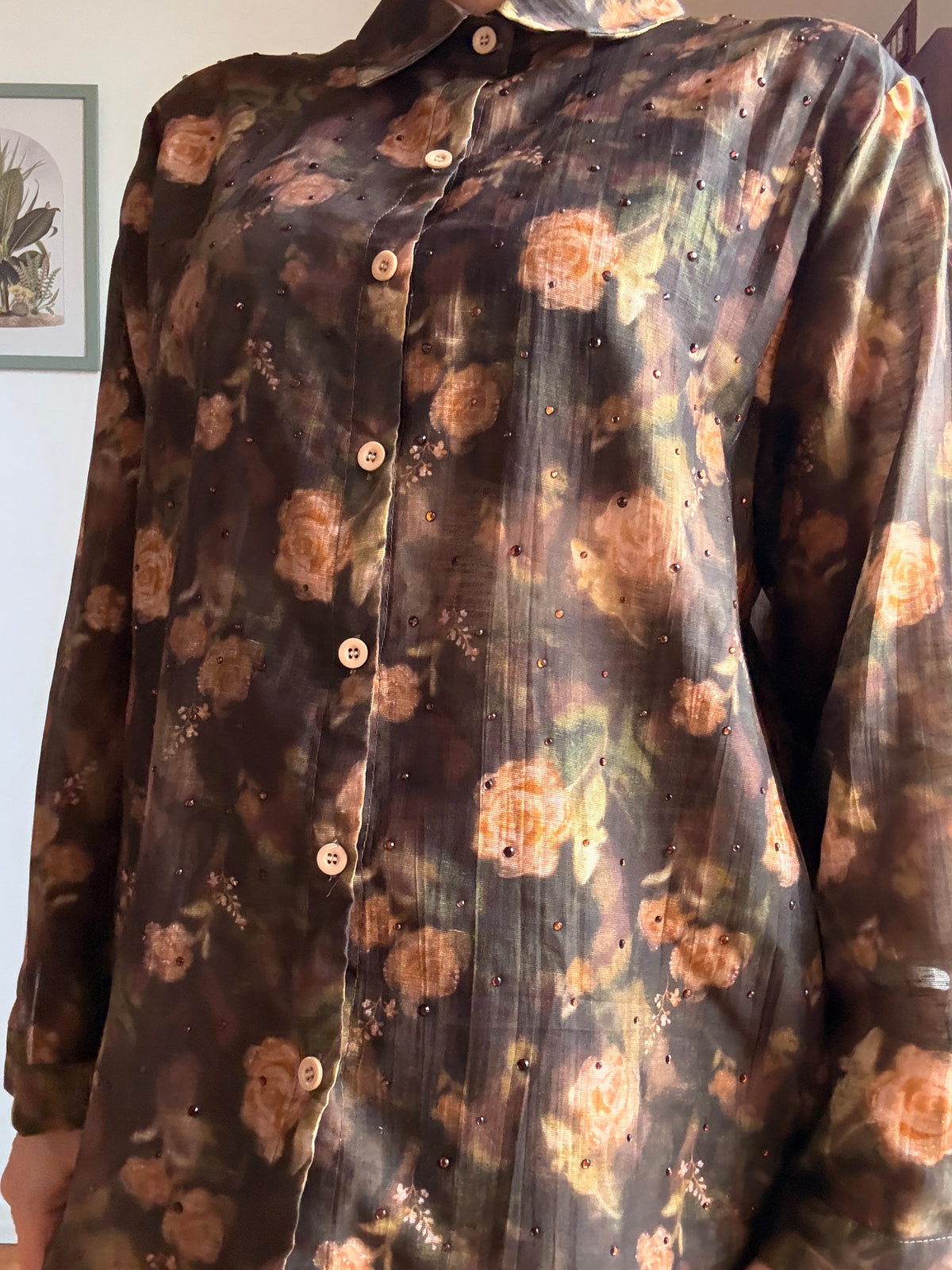 Camicia Morning Dew a fiori in Lyocell con micro-strass